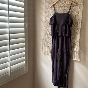 For Good Charcoal Gray Linen-Blend Romper Jumper with Ruffled Top | Size S